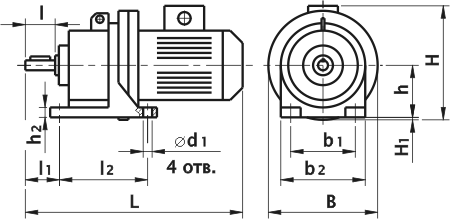 Габаритные и присоединительные размеры планетарного мотор-редуктора ЗМП-31.5, -40, -50 - исполнение на лапах